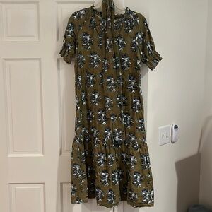 Victoria Dunn Olive and Navy Block Print Dress